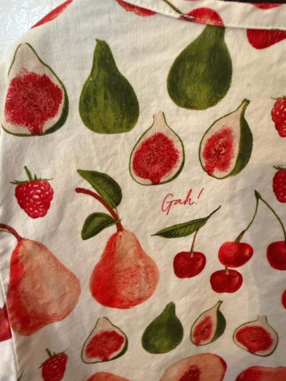 Lisa Says Gah Fruit Print Puff Sleeve Tie-Front Top Size L - Picture 2 of 4